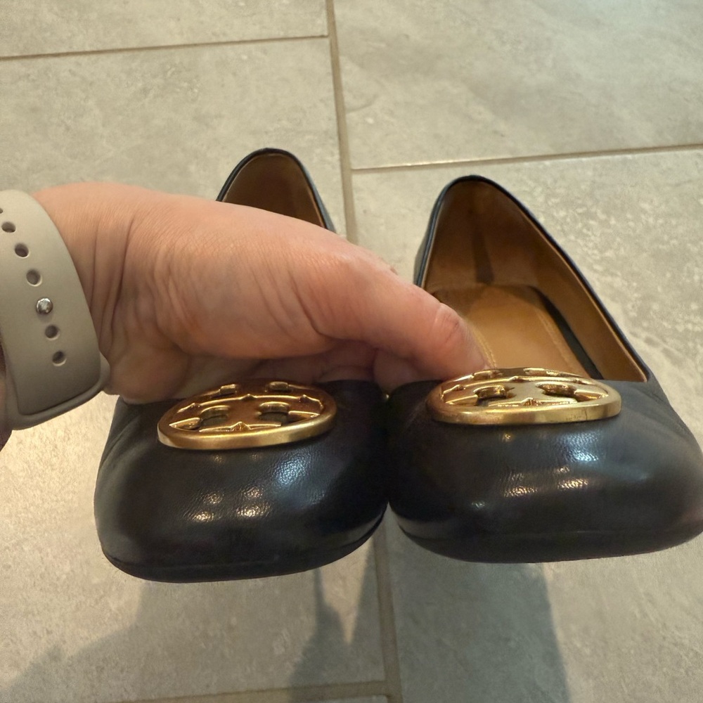 Tory Burch Black Heels with Gold Logo - Picture 8 of 10
